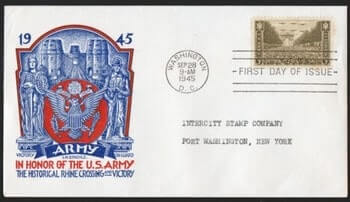USA - 1945, SCOTT #934 3C STAMP, U. S. ARMY HEROES, BRIDGE AT REMAGEN,STAEHLE FDC