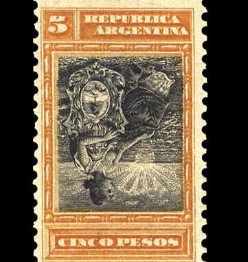 ARGENTINA - 1899, Liberty, 5P Orange & Black, Center inverted - Worth US$.4000