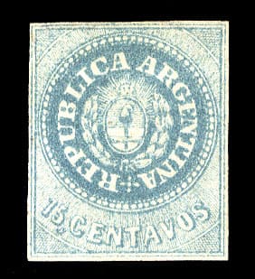 ARGENTINA - 1862, 15C Blue(without accent on "U") - Worth US$.5000