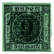 1851 Baden 9 Kreuzer error stamp