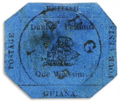 BRITISH GUINA - 1856, 4-cents Blue Stamp