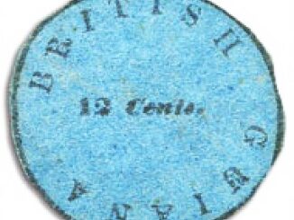 BRITISH GUINA - 1850, 12 cents blue round-shaped Stamp