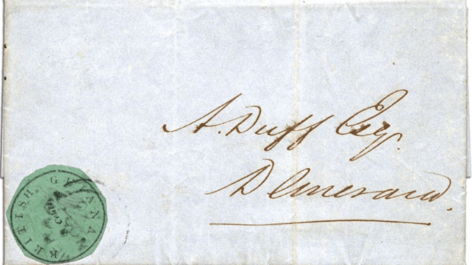 BRITISH GUINA - 1856, Green 8-cent on an envelope Stamp