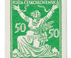 CZECH REPUBLIC - 1920, Chainbreaker 50h green imperforated stamp