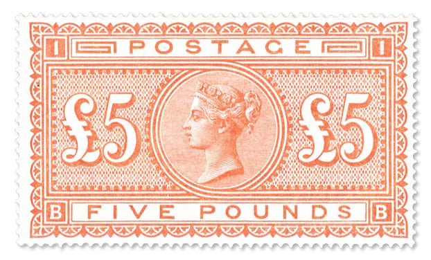 GREAT BRITAIN – 1882, £5 Bright Orange Stamp