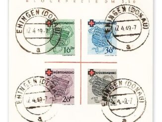 GERMANY - 1949, Block of 4 Württemberg stamps Minisheet