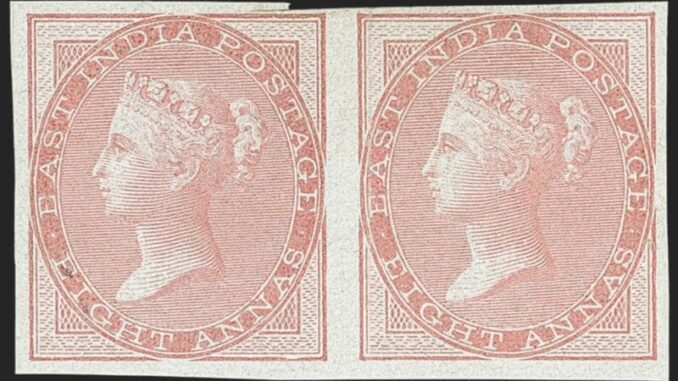 INDIA - 1855-64, 8a Rose on Blue Glazed Paper, Imperforate
