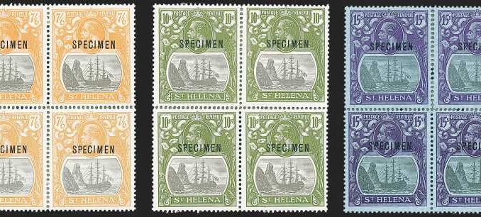 ST. HELENA - 1922-27, ½p-15sh Badge of the Colony, "Specimen" Overprint