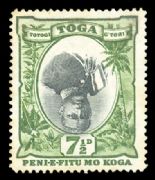 TONGA - 1898, George II, 7 1/2c green & black, Center Inverted